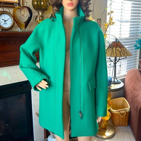 NWOT J. Crew Italian Wool Stadium Cloth Nello Gori Green Zippered Jacket Coat - Picture 3 of 16